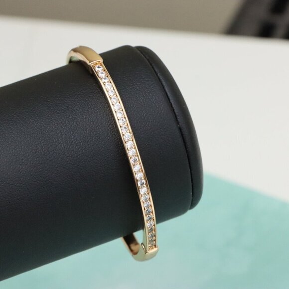 Elegant Rose Gold Bangle with Sparkling Stone Line Detailing, XPBL0441 - Picture 10 of 12